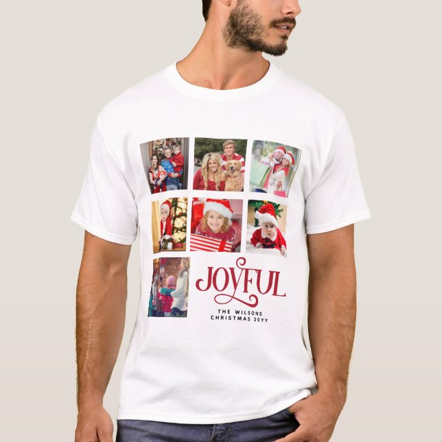 Custom Photo Collage Family Name Christmas Mens T-Shirt (Front)