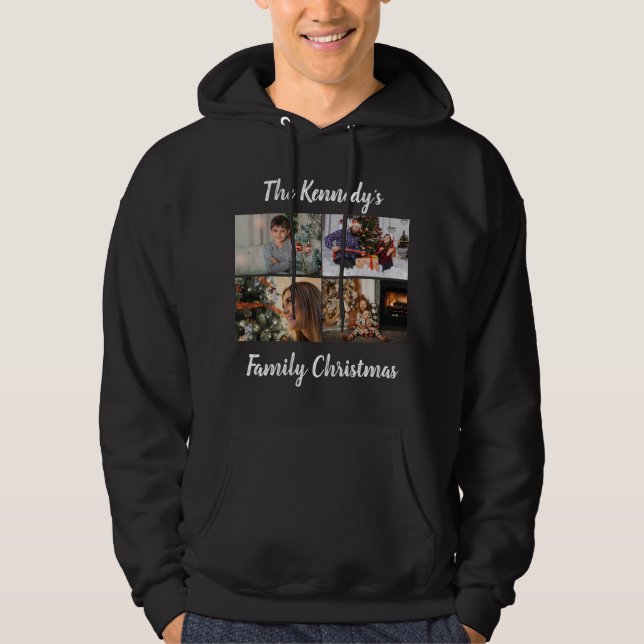 Custom Photo Collage Family Name Script Christmas  Hoodie (Front)