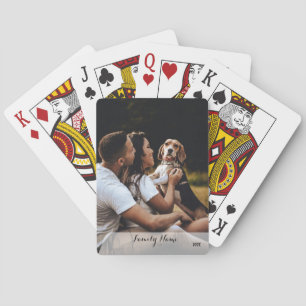 Custom Photo Collage Family Name white Poker Cards