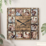 Custom Photo Collage Family Rustic Wooden Barrel Square Wall Clock<br><div class="desc">Easily personalize this rustic wooden barrel background wall clock with your custom photos. The template uses a photo filter to create a more coordinated look. For best results,  crop the images to square - with the focus point in the center - before uploading.</div>