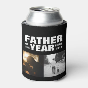 Custom Photo Collage Father Of the Year Black Can Cooler
