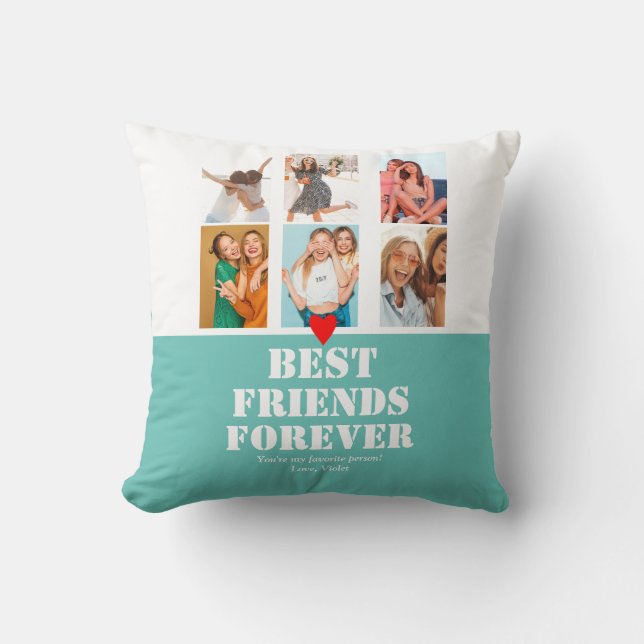 Custom Photo Collage Gift BFF Bestie Cute Teal Throw Pillow (Front)