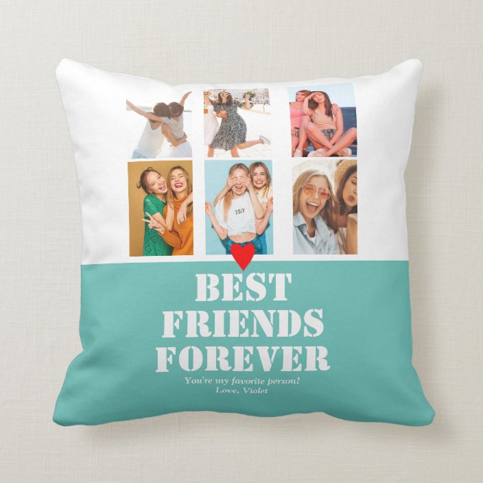 Custom Photo Collage T Bff Bestie Cute Teal Throw Pillow