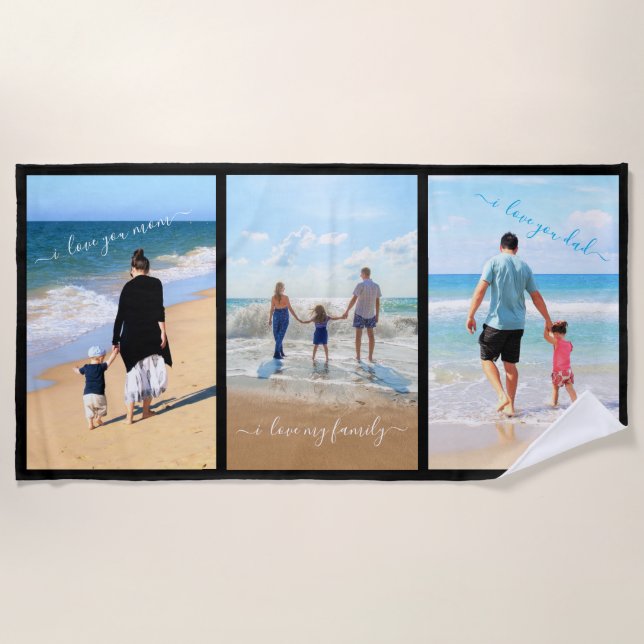 Custom Photo Collage Gift with Your Family Photos Beach Towel (Front)