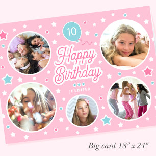 Custom Photo Collage Girls Birthday Pink Big Card
