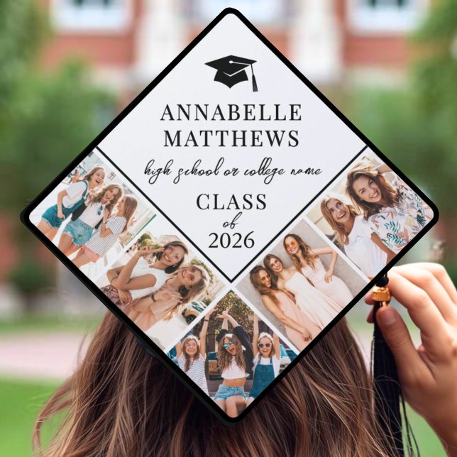 Custom Photo Collage Graduation Cap Topper (Elegant Graduate Photo Graduation Cap Topper )