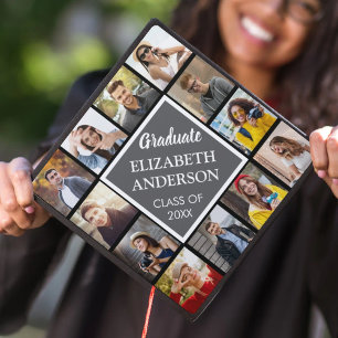 Custom Photo Collage Graduation Sign with Name Cap Topper