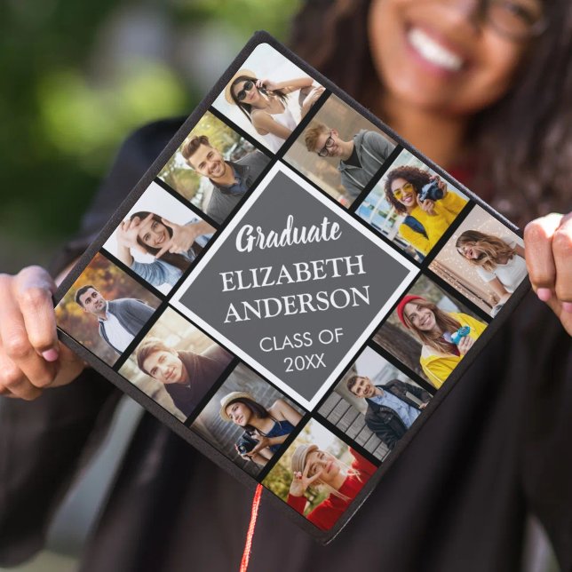 Custom Photo Collage Graduation Sign with Name Cap Topper (Creator Uploaded)