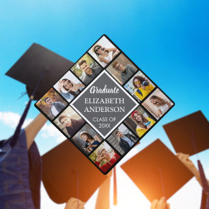 Custom Photo Collage Graduation Sign with Name Cap Topper