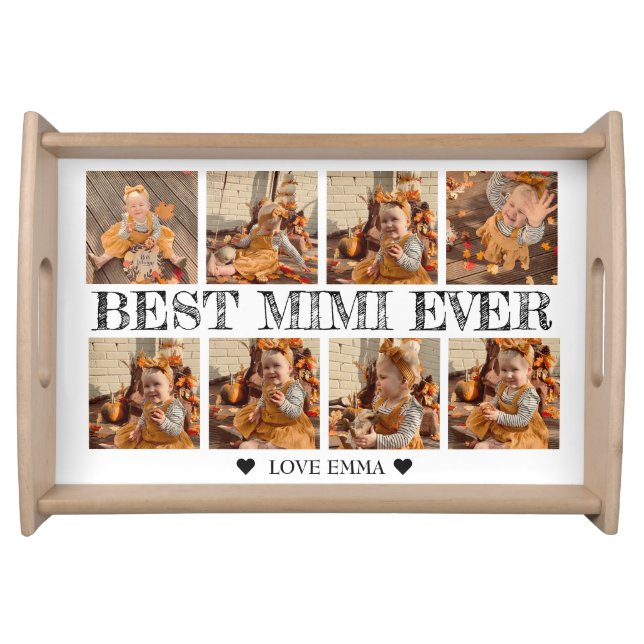 Custom Photo Collage Grandma Gift Best Mimi Ever Serving Tray (Front)