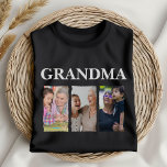 Custom Photo Collage Grandma – Personalized Family T-Shirt<br><div class="desc">Celebrate the special grandma in your life with a heartfelt design! This appealing design prominently features the word "GRANDMA" in an elegant, clear font at the top. Below it, three rectangular photo frames are perfectly positioned for displaying grandma's most cherished memories with her grandchildren or unforgettable family moments. You can...</div>