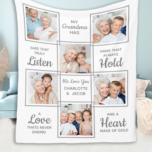Custom Photo Collage Grandmother Fleece Blanket
