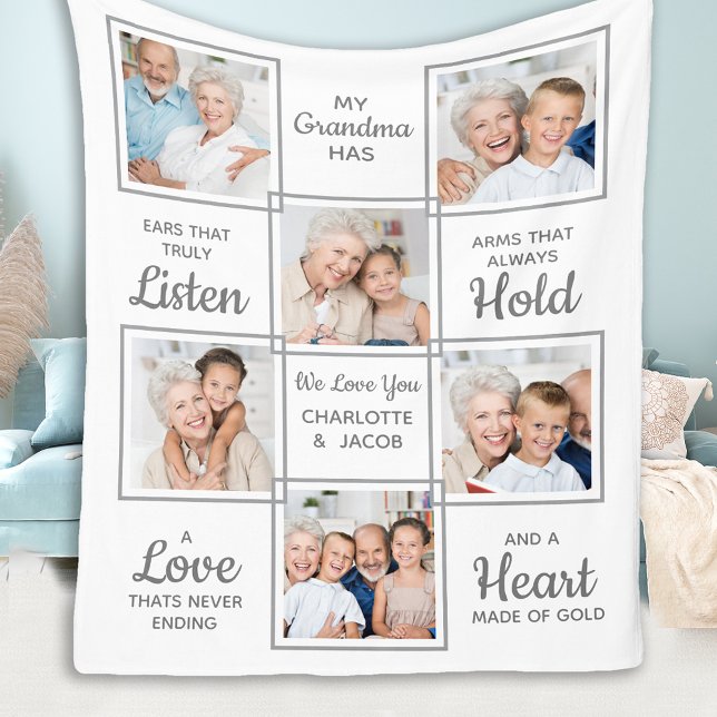 Custom Photo Collage Grandmother Fleece Blanket (Creator Uploaded)
