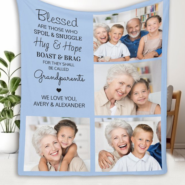 Custom Photo Collage Grandparents Fleece Blanket (Creator Uploaded)