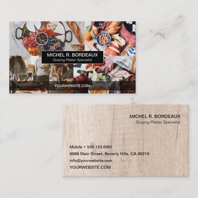 Custom Photo collage Grazing Platter Catering Business Card (Front/Back)