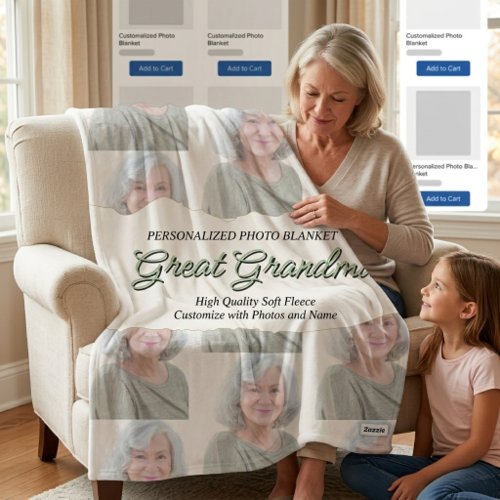 Custom Photo Collage Great Grandma Personalized Sherpa Blanket