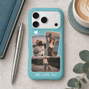 Custom Photo Collage Heart  Turquoise Teal Blue Iphone 18 Pro Case