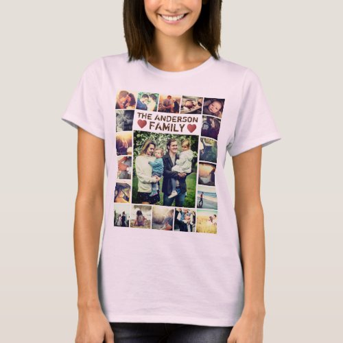 Custom Photo Collage hearts and text T_Shirt