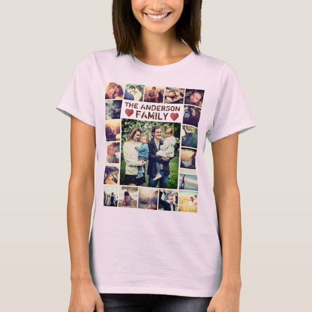 Custom Photo Collage hearts and text T-Shirt (Front)