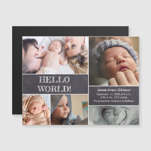 Custom photo collage Hello World baby birth Magnetic Invitation