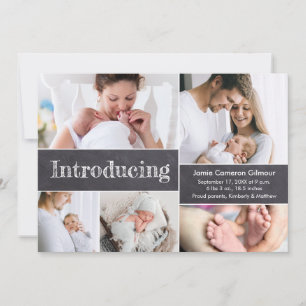 Custom Photo collage Introducing baby birth stat Announcement
