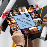 Custom Photo Collage Light Blue Chic Cute Script Graduation Cap Topper<br><div class="desc">Personalize with 12 of your favorite photo memories,  your custom name,  and year and make this a wonderful keepsake of your graduation. Chic script typography along with a sweet cap illustration alongside yours / your grad's name and class of year on a light cerulean blue background.</div>