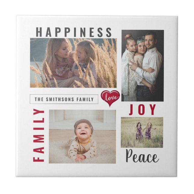 Custom Photo Collage Love Joy Family Ceramic Tile (Front)