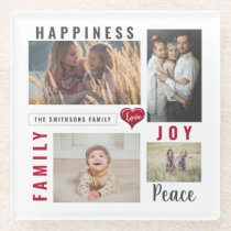 Custom Photo Collage Love Joy Family Glass Coaster