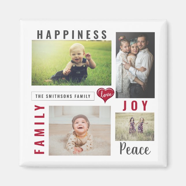 Custom Photo Collage Love Joy Family Magnet (Front)