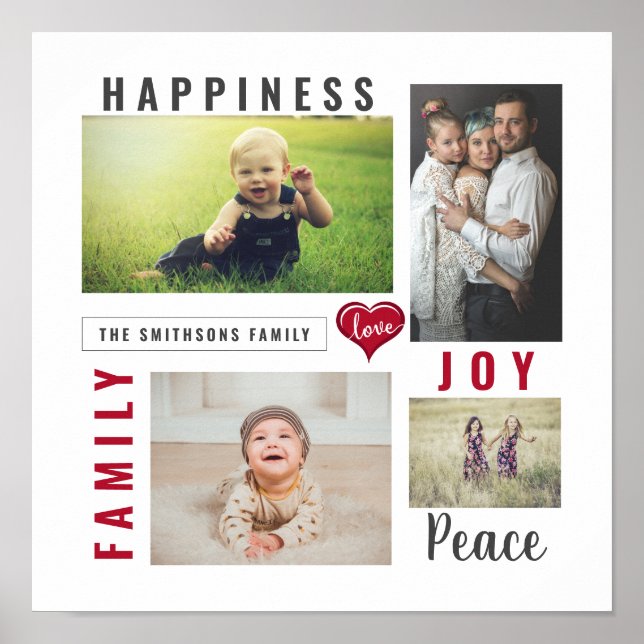 Custom Photo Collage Love Joy Family Poster (Front)