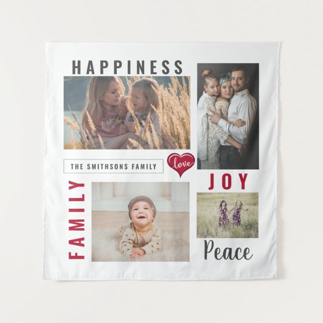 Custom Photo Collage Love Joy Family Tapestry (Front)