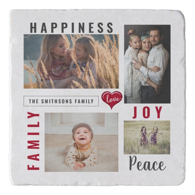 Custom Photo Collage Love Joy Family Trivet (Front)