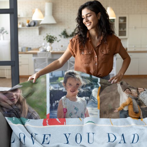 Custom photo collage love you dad Fathers Day Fleece Blanket