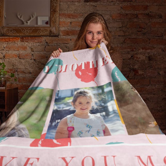 Custom photo collage love you mom Mother's Day Fleece Blanket (Creator Uploaded)