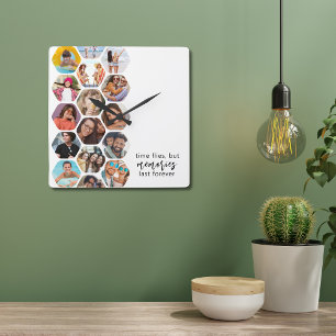 Custom Photo Collage Memories Keepsake Gift Square Wall Clock