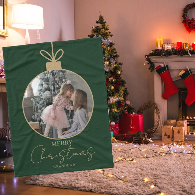 custom photo collage Merry Christmas bauble Fleece Blanket (Creator Uploaded)