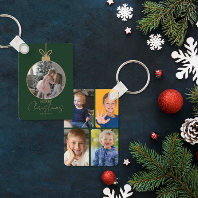 custom photo collage Merry Christmas bauble Keychain (Creator Uploaded)