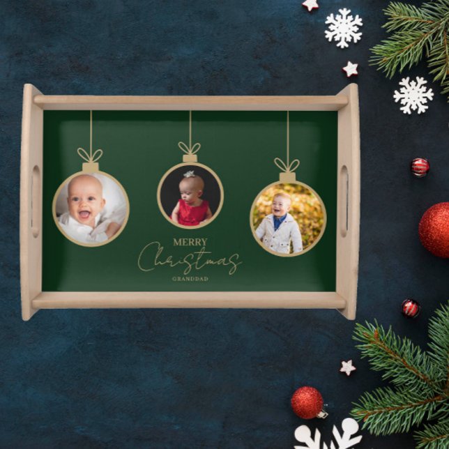 custom photo collage Merry Christmas bauble Serving Tray (Creator Uploaded)