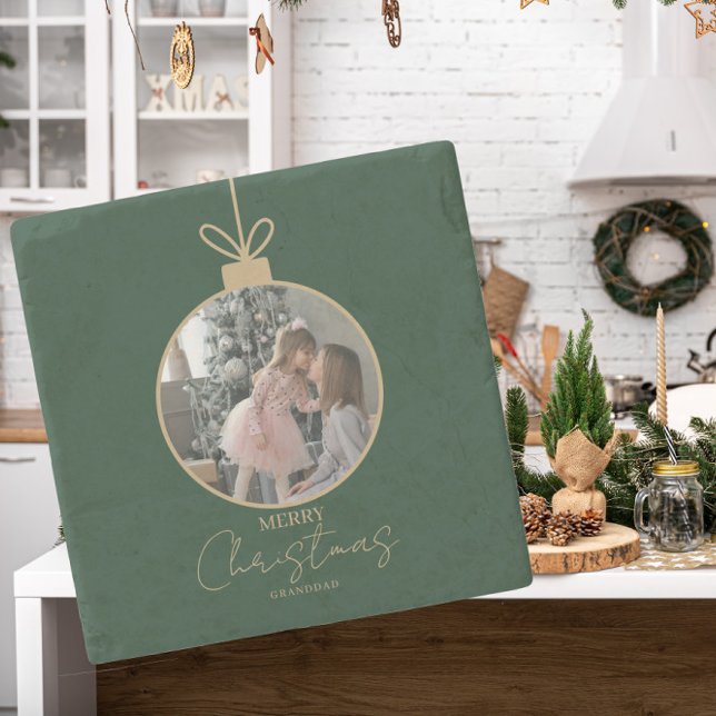 custom photo collage Merry Christmas bauble Stone Coaster (Creator Uploaded)