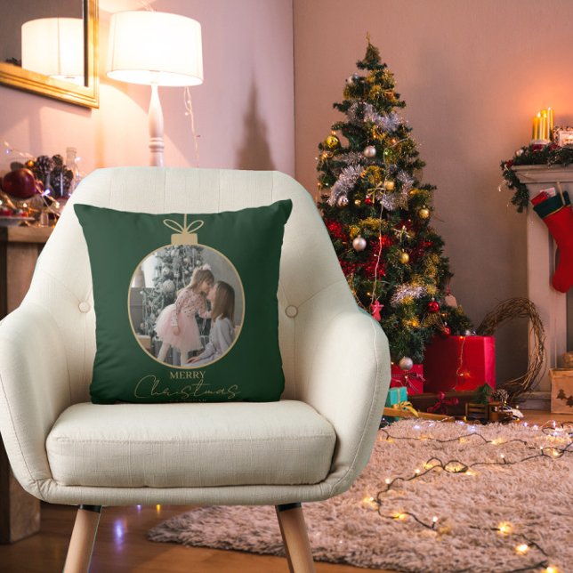 custom photo collage Merry Christmas bauble Throw Pillow (Creator Uploaded)