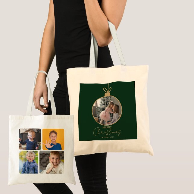 custom photo collage Merry Christmas bauble Tote Bag (Creator Uploaded)