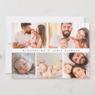 Custom Photo Collage Modern Birth Introducing Baby Invitation