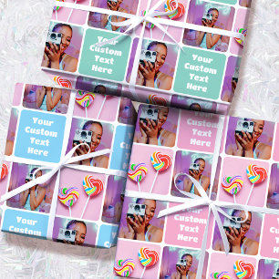 Custom Photo Collage Modern Retro 3 Set Wrapping Paper Sheets