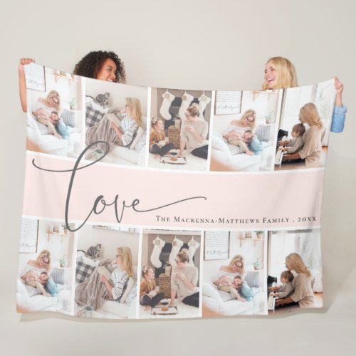 Custom Photo Collage Modern Script Family Monogram Fleece Blanket