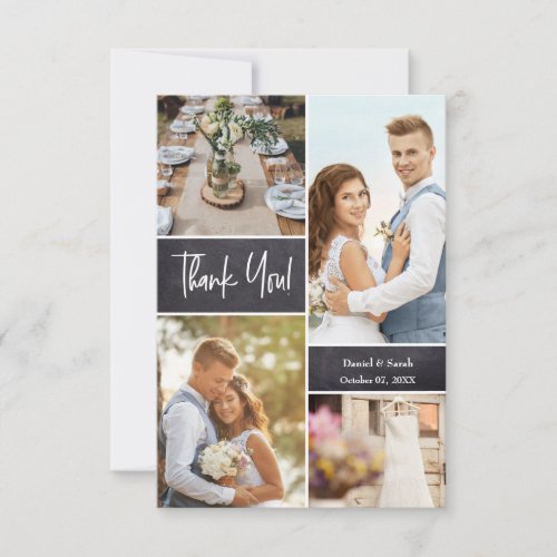 Custom Photo Collage Modern Wedding Chalkboard Thank You Card
