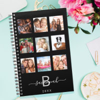Custom photo collage monogram black modern 2024 planner
