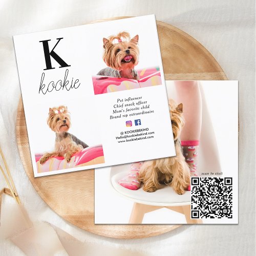 Custom Photo Collage Monogram Dog Social Media  Square Business Card