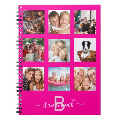 Custom photo collage monogram hot pink diary  notebook