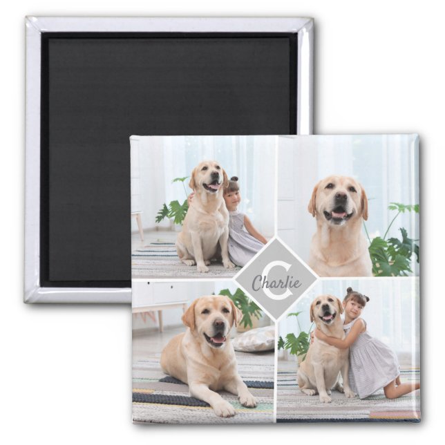 Custom Photo Collage Monogram Name Dog Magnet (Front)