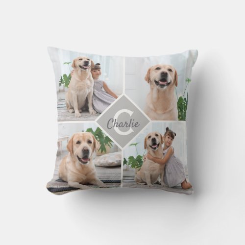 Custom Photo Collage Monogram Name Dog Throw Pillow - Celebrate your best friend with a custom Monogram Pet Photo Collage Pillow . When you have so many fun memories and photos , one photo isn't enough . Our Dog Photo Pillow has eight photos total . Pillow is double sided , four front , four back . Whether you have a new puppy , or to memorialize all the special moments thru each year , every pet deserves a personalized pillow ! COPYRIGHT © 2020 Judy Burrows, Black Dog Art - All Rights Reserved. Custom Photo Collage Monogram Name Dog Throw Pillow